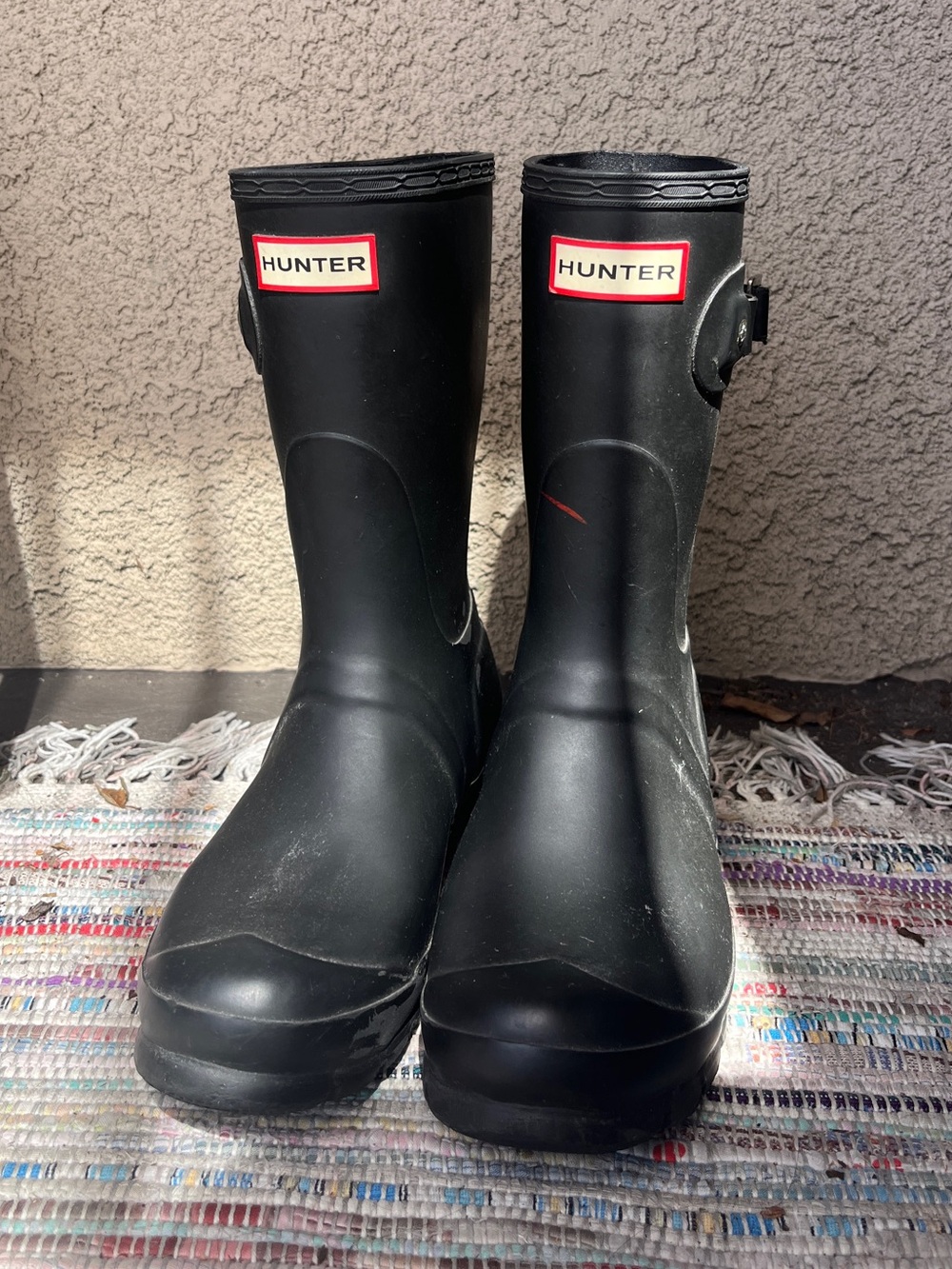 Hunter Black Rain Boots with Red Logo